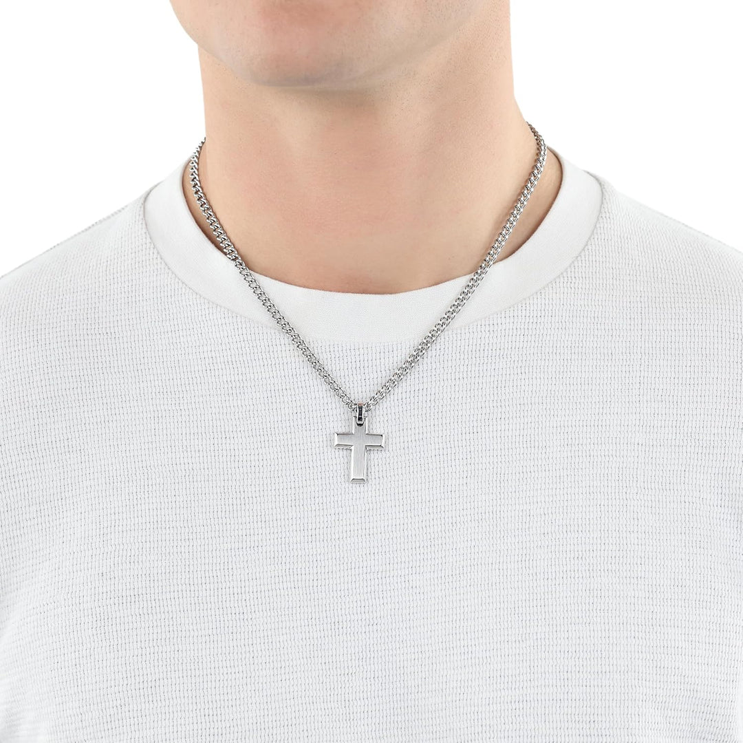 s.Oliver Kette mit Anhänger Edelstahl Herren Halsschmuck, 50 cm, Silber, Kreuz, Kommt in Schmuck Ges