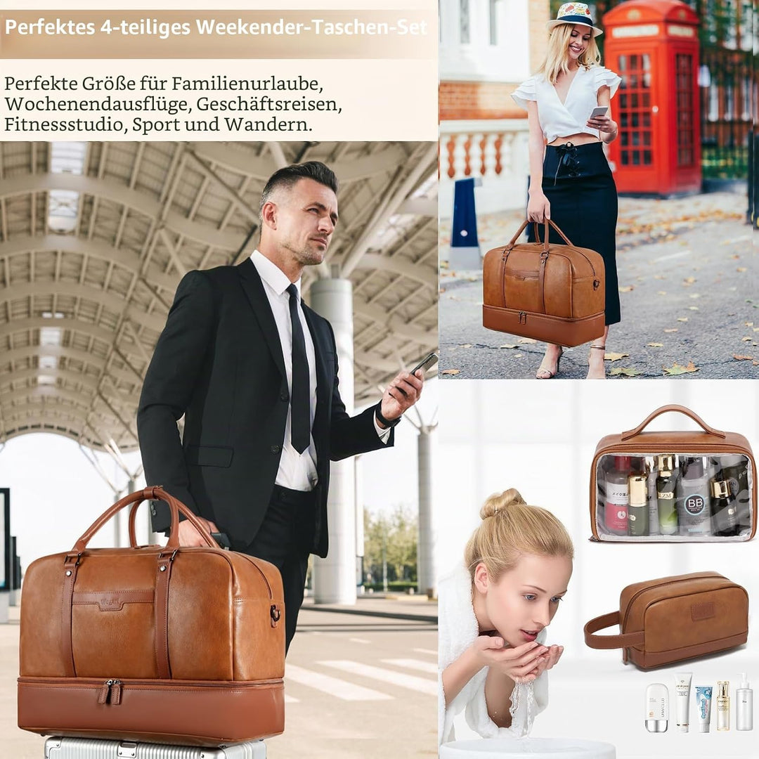 Wogarl Weekender Tasche für Damen Herren Grosse Übernachtungstasche Reisetasche Seesack, Helles Brau