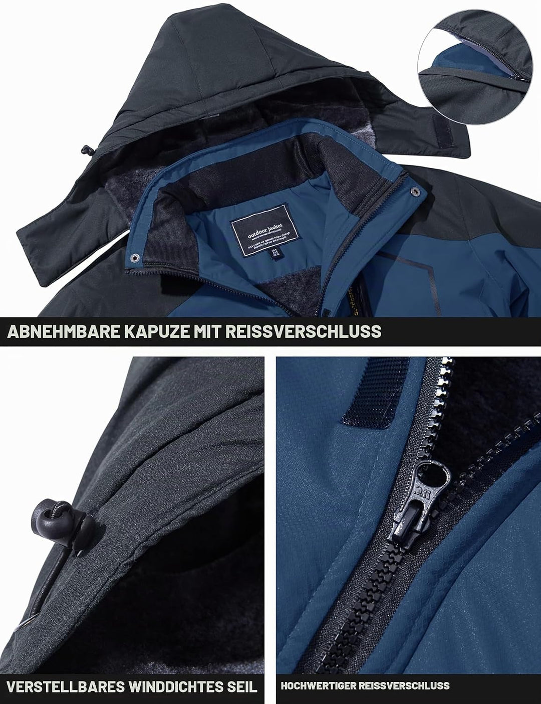 TACVASEN Herren Winter Wasserdichte Winddichte Winterjacke Warme Fleece-Futter Ski Regenmantel mit K