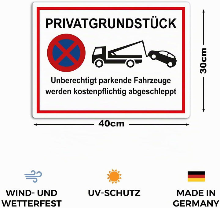 2 Stück XXL Privatgrundstück Schild unberechtigte parkende Fahrzeuge werden kostenpflichtig abgeschl