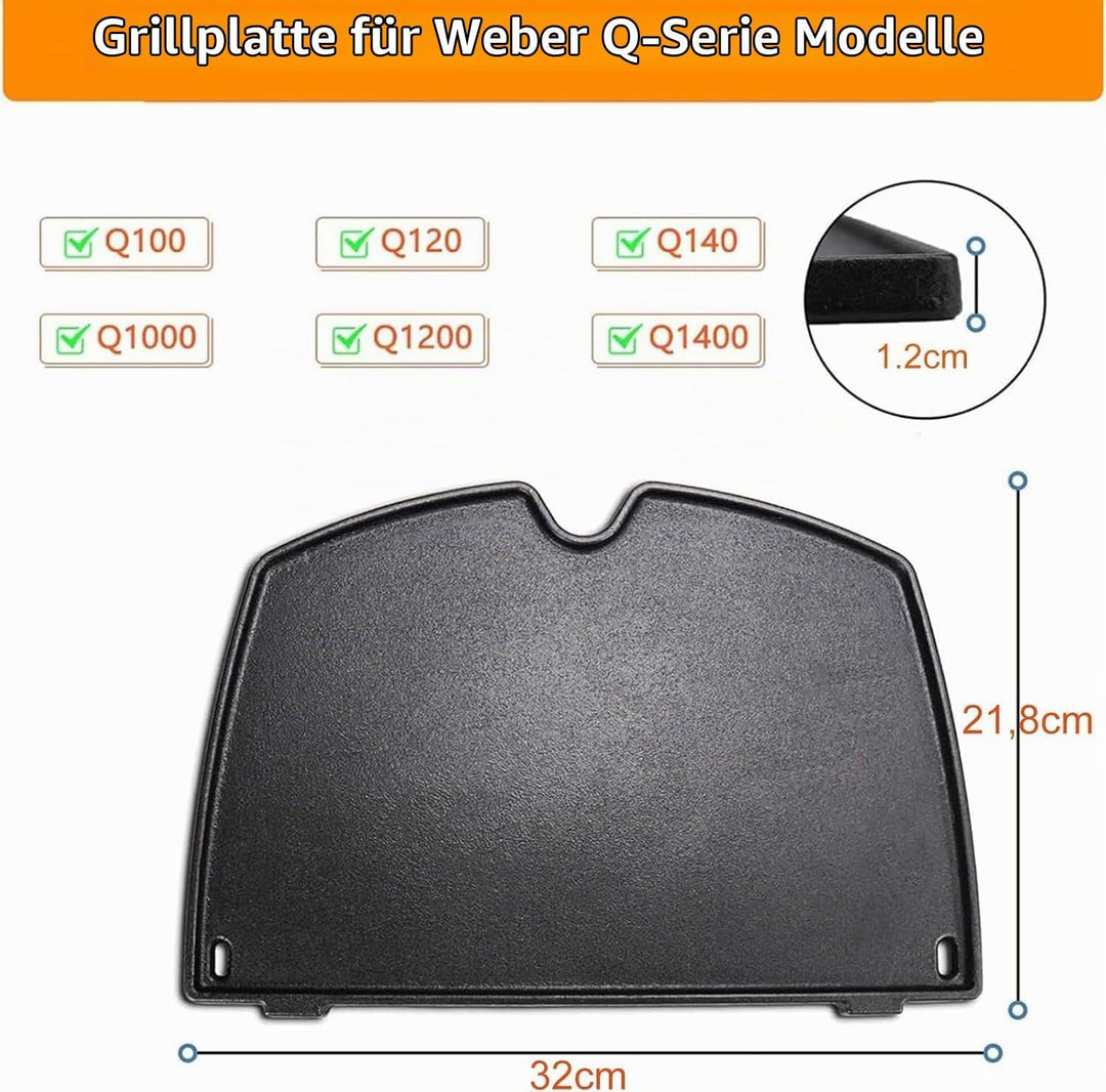 6558 Gusseiserne Grillplatte für Weber Q1000, Q1200, Q1400, Q100, Q120, Q140 Seriengrills, Matte gus