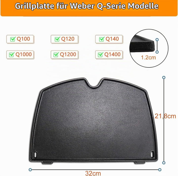 6558 Gusseiserne Grillplatte für Weber Q1000, Q1200, Q1400, Q100, Q120, Q140 Seriengrills, Matte gus
