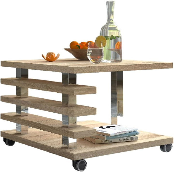 DO-Design Couchtisch DC-2 Hochglanz Highgloss Tisch Wohnzimmertisch 60x60x40cm (Sonoma Eiche mit Rol