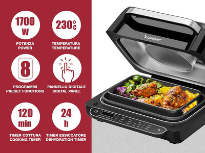 BEPER CUCINOTTO Grill und Heissluftfritteuse mit 8 Programmen - Heissluftfritteuse, Grill, BBQ, Back