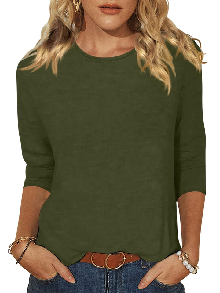 Minetom Damen 3/4 Arm Shirt Rundhals Pullover Sommer Tshirt Leichte Bluse Klassische Oberteil Basic