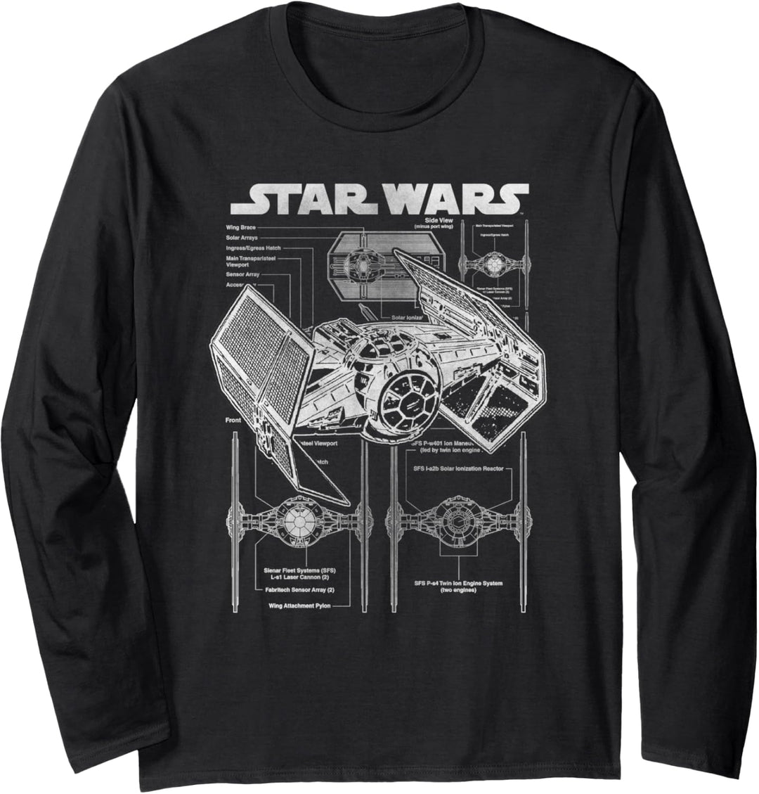 Star Wars TIE Fighter Blueprint Schematics Langarmshirt