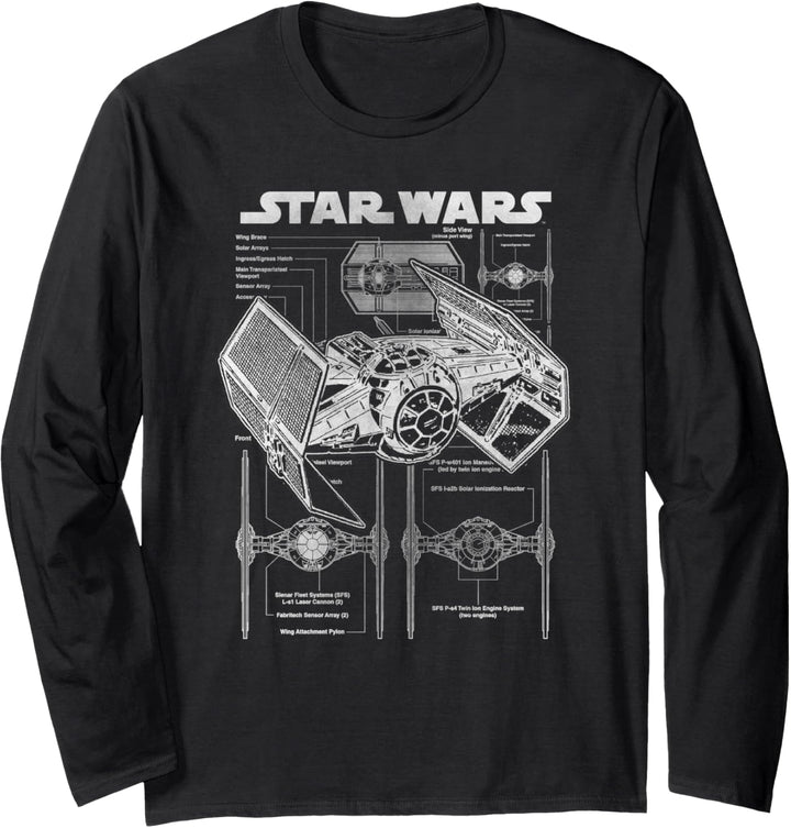 Star Wars TIE Fighter Blueprint Schematics Langarmshirt