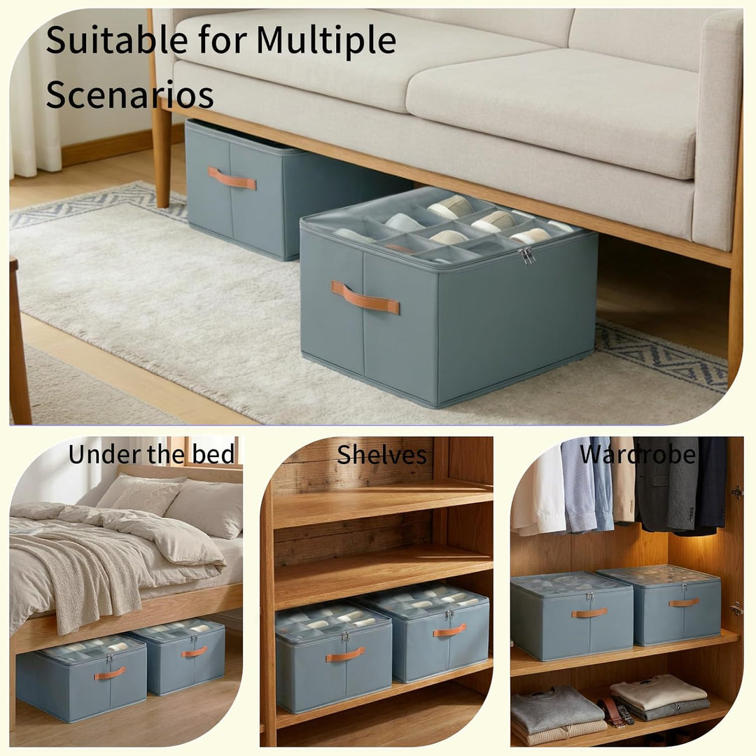 Schuhboxen Stapelbar 2er Set für 12–24 Paar, Faltbare Schuhaufbewahrungsbehälter, Griffe, Grossforma