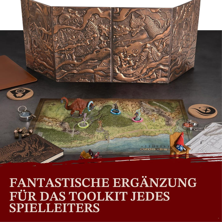 DND DM Screen 5e – D&amp;D Spielleiterschirm aus geprägtem 3D Kunstleder zum Verbergen deiner Würfel, Ka