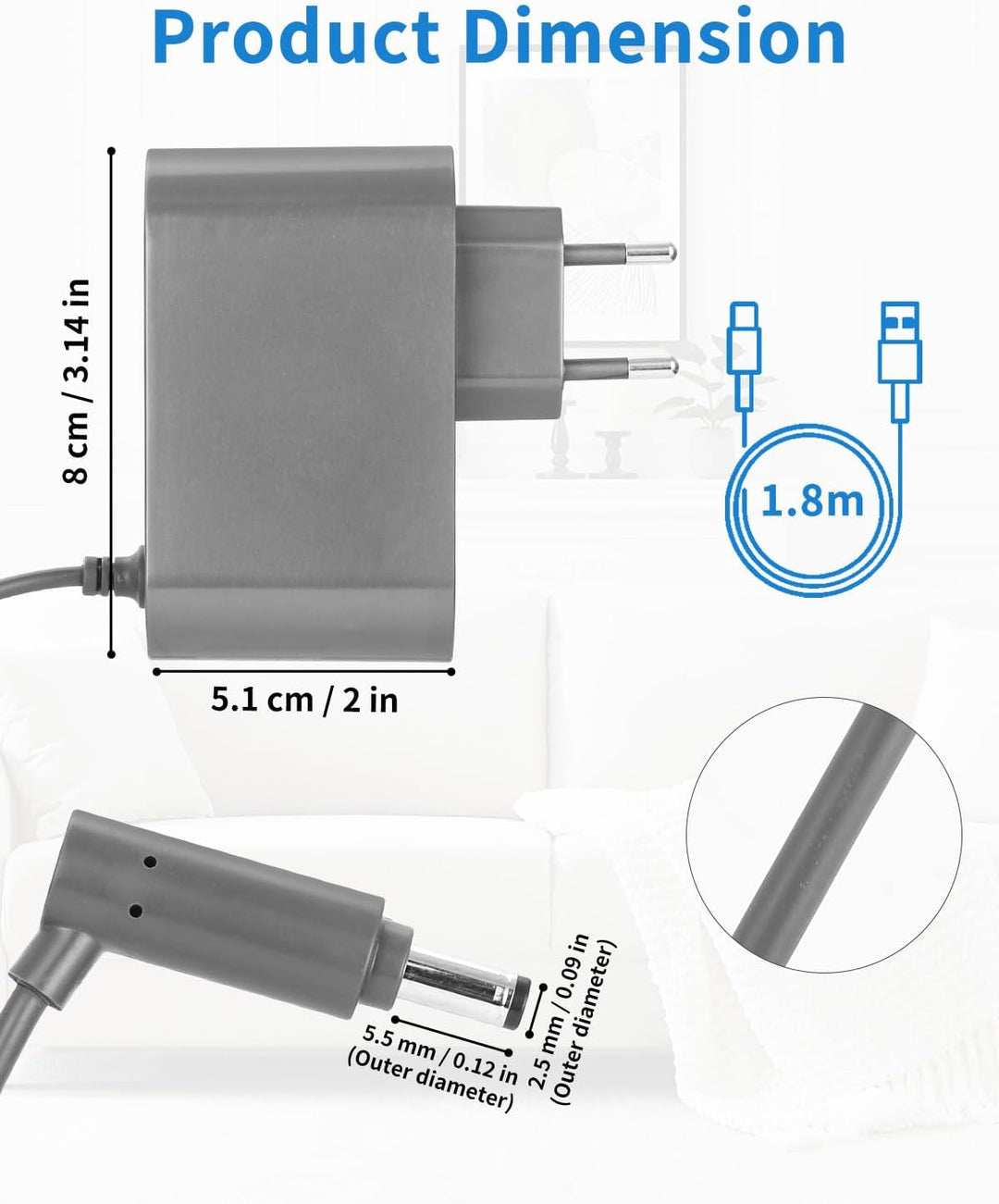 26.1V Ladekabel Ladegerät für Dyson V8 V7 V6 SV03 SV04 SV05 SV06 SV09 SV10 SV11 DC58 DC59 DC60 DC61