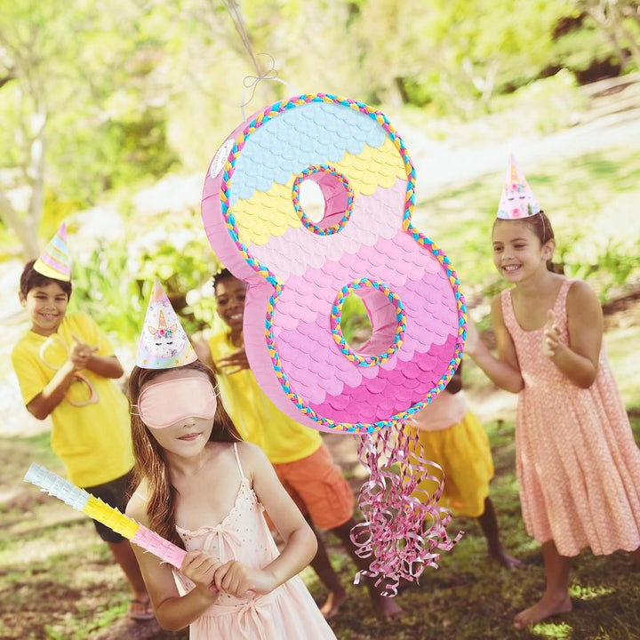 WERNNSAI Geburtstags Pinata – Zahlen Pinata für 8 Jährige Kindergeburtstags Partyspiel Regenbogen Za