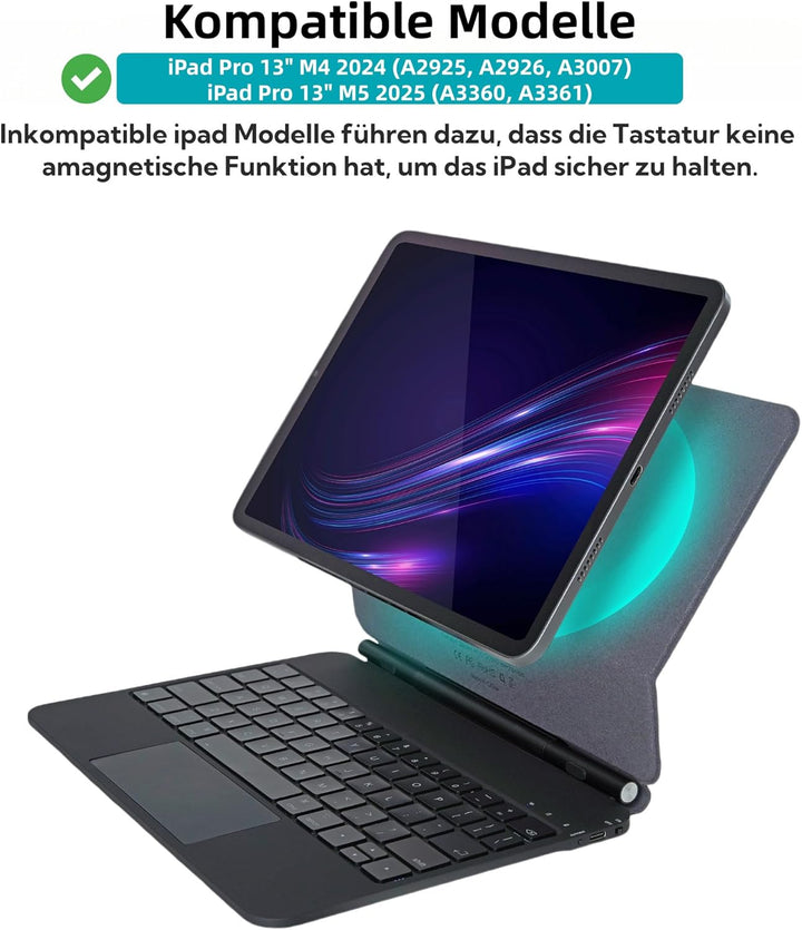 Deutsche QWERTZ-Layout Magic Keyboard Case für iPad Pro 13-Zoll M4 2024 / M5 2025, Magnetische Keybo