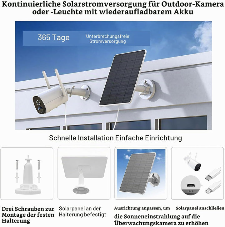 Solarpanel für Überwachungskamera,6W Solarmodul für Sicherheitskamera,Kamera Outdoor,Türklingel und