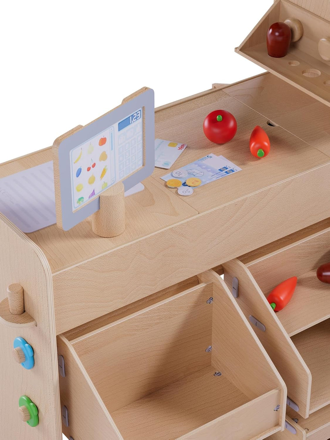 HABA Creative Play 3 in 1 Spielküche, Kaufladen & Werkstatt für Kinder ab 3 Jahren - Werkzeugloser A