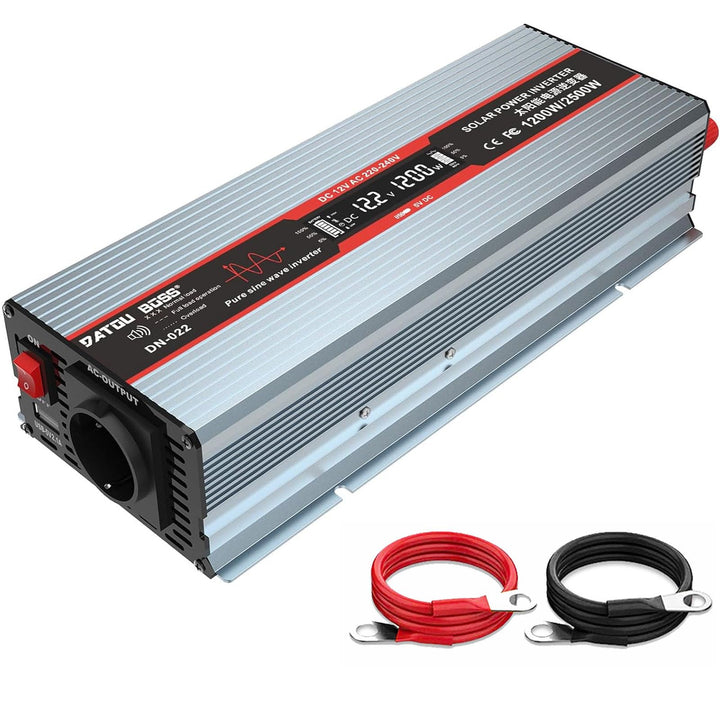 DATOUBOSS 1200W Wechselrichter 12V Auf 230V Reiner Sinus Spannungswandler Spitzenleistung 2500W Mit