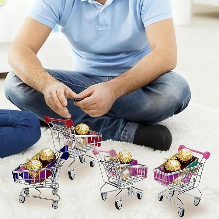 2 Stück Mini Einkaufswagen, Supermarkt Handwagen für Kinder und Erwachsene - Tischdekoration Make-up