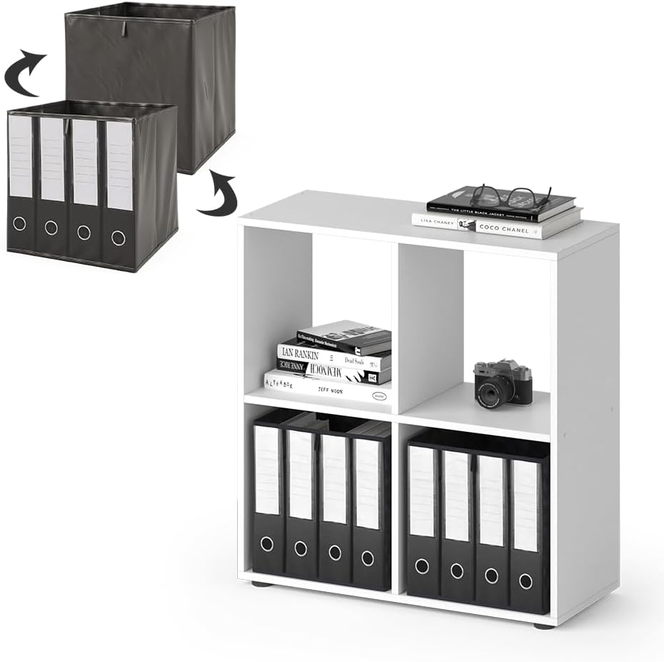 Vicco Raumteiler Tetra, Weiss, 72 x 72.6 cm mit 2 Faltboxen Raumteiler 73x72 cm mit Faltbox Ordner W