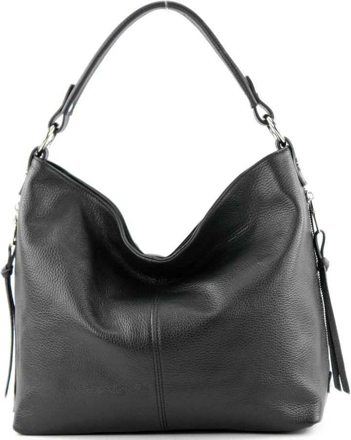 modamoda de T160 Damen Leder Schultertasche Gross, handmade in Italy Schwarz2021, Schwarz2021