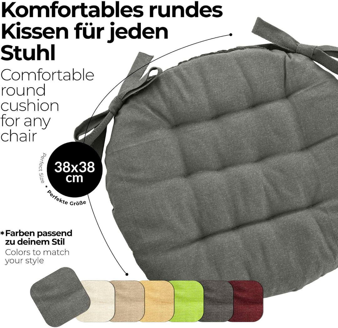 etérea Sitzkissen Basic Rund 38x38 cm 2er Set Grau – Outdoor Bänder Grau 2 Stück - 38x38 cm, Grau 2