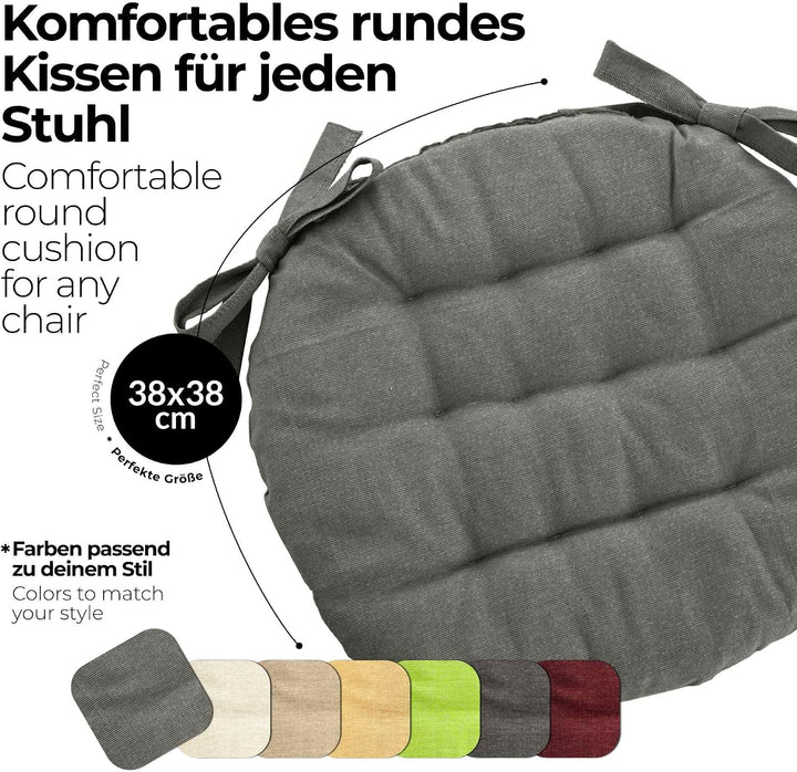 etérea Sitzkissen Basic Rund 38x38 cm 2er Set Grau – Outdoor Bänder Grau 2 Stück - 38x38 cm, Grau 2