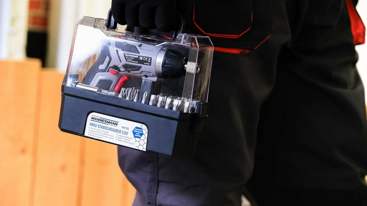 Brüder Mannesmann Akkuschrauber, 3.6 Volt, mit Bitsortiment | M17735