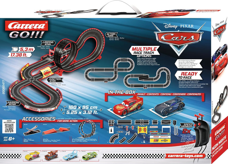 Carrera 20062477 GO!!! Disney Pixar Cars Neon Lights Rennstrecken-Set | 5,3m elektrische Carrerabahn