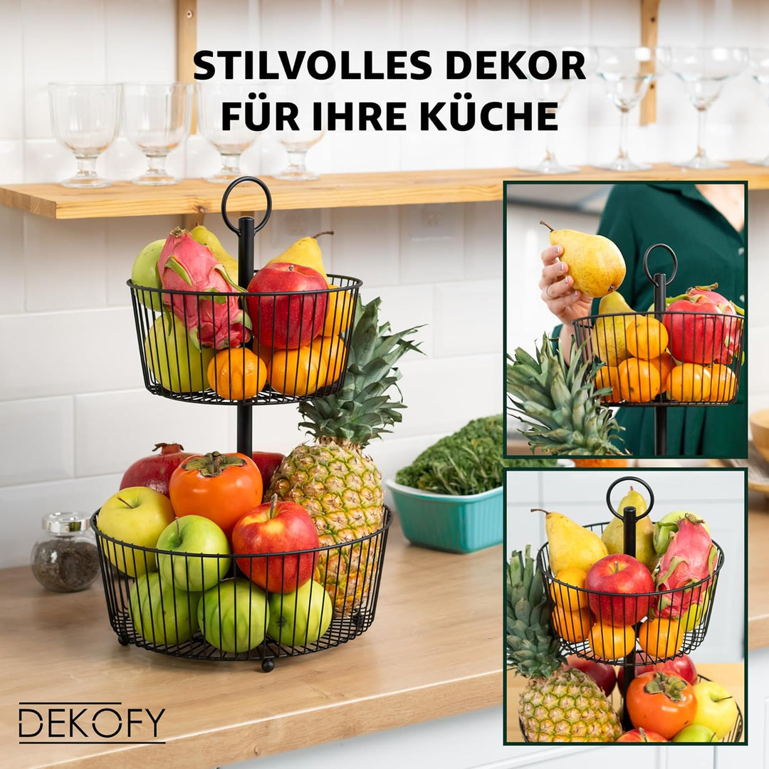 DEKOFY® Obst Etagere Schwarz - Obstkorb in zeitlosem Design - Obstschale Schwarz - Obstkorb Etagere