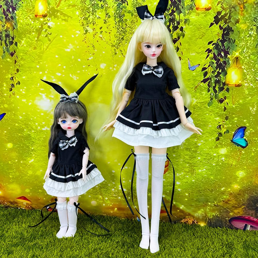 niannyyhouse 1/3 1/4 1/6 BJD Puppen Kleidung Kleid Schürze Kopfschmuck Unterhose Socken Bunny Dienst