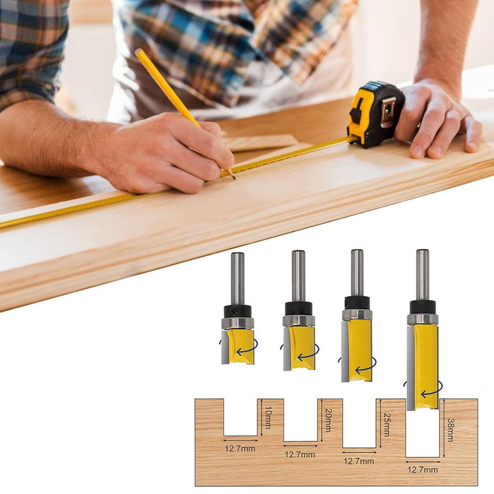 Yuentoen 4 Stück Bündigfräser Kugellager Oben, Bündigfräser 1/4 Zoll Schaft, Ent Bündigfräser, Kante