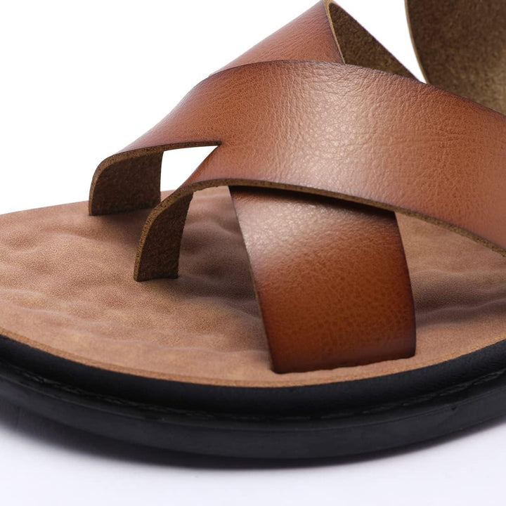 Harssidanzar Herren Sandalen Hausschuhe Cross Straps Slide Slip On Flip Flops für Männer Toe Ring St