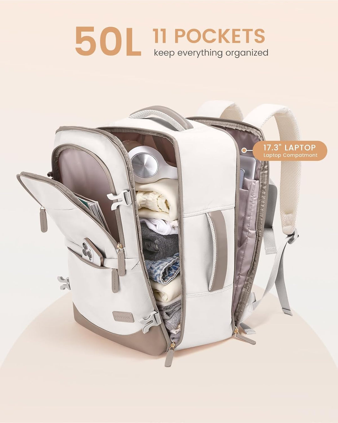 LOVEVOOK Handgepäck Reiserucksack 4 Stück, 50L Rucksack Damen Gross Flugzeug mit Nass- und Trockenfa