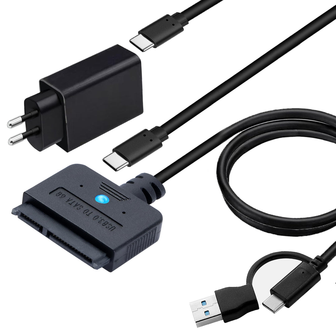 USB SATA Adapter mit 30-W Netzteil, 2-in-1 Type C/USB 3.0 auf SATA Festplatten Adapter 5Gbps unterst