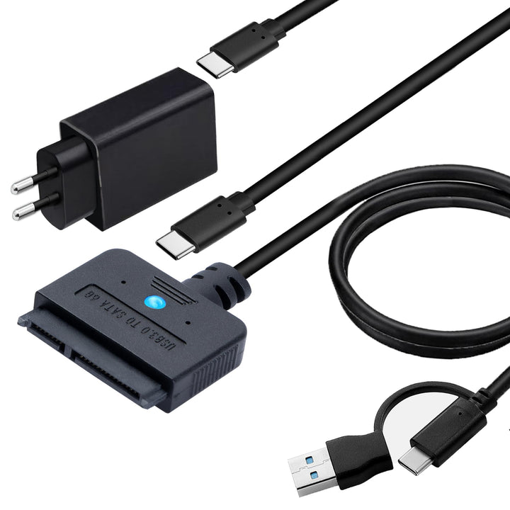 USB SATA Adapter mit 30-W Netzteil, 2-in-1 Type C/USB 3.0 auf SATA Festplatten Adapter 5Gbps unterst