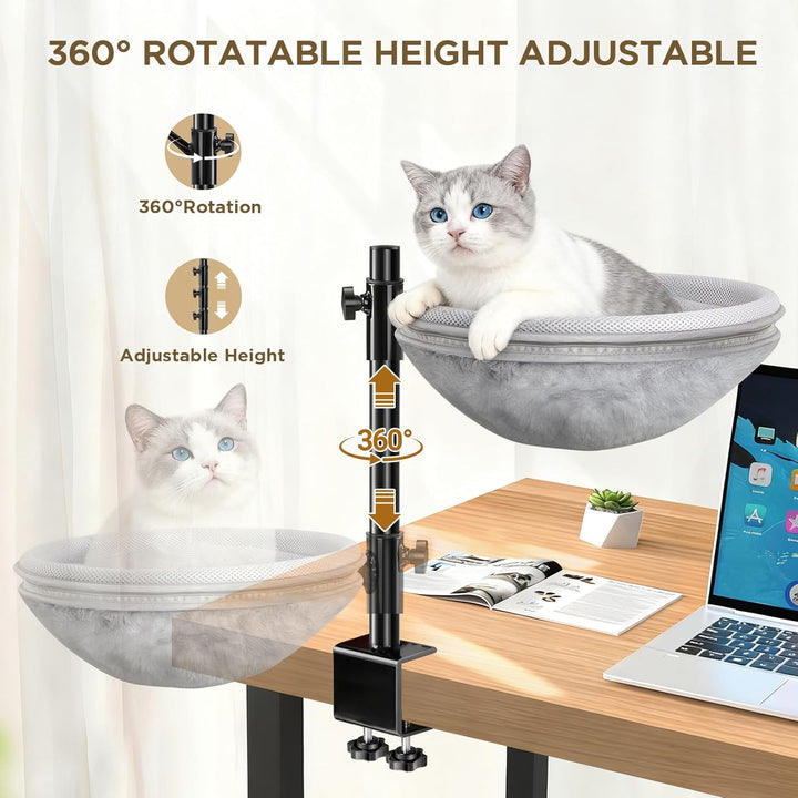 Katzenbett Schreibtisch, Katzen Hängematte mit 360° Drehung & höhenverstellbar, abnehmbares beidseit