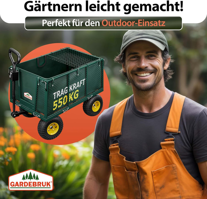 GARDEBRUK® Bollerwagen 550kg Belastbar Klappbar Stabil Herausnehmbare Plane Gerätewagen Handwagen Ga