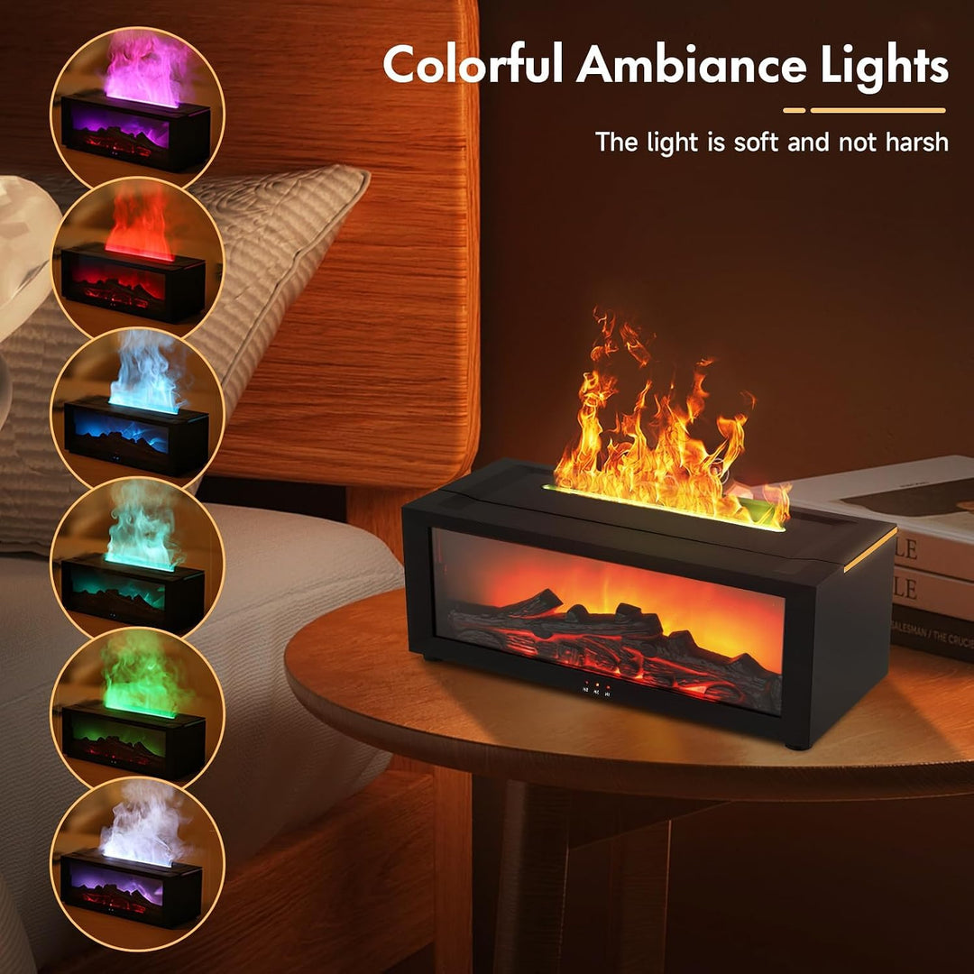 3D Flame Diffusor für ätherische Öle, Flammenbefeuchter Kamin, 150 ml mit Timer, Automatischer Absch