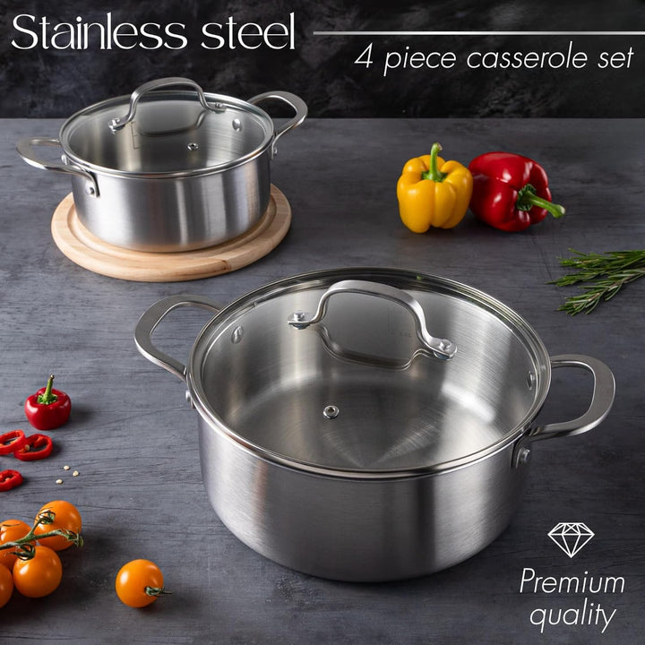 Edelstahl Kasserolle mit Deckel – Induktionskochfeld Kochtöpfe Set – Antihaft-Dutch Oven – 20 cm & 2