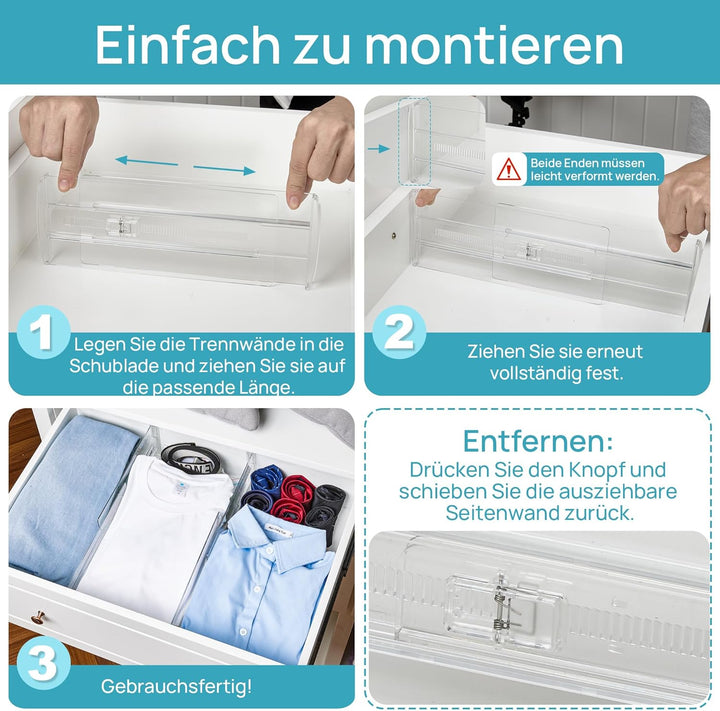Vtopmart 8 Pack Schubladentrenner, Schubladentrenner Verstellbar (27.94-43.18cm), Transparente Schub