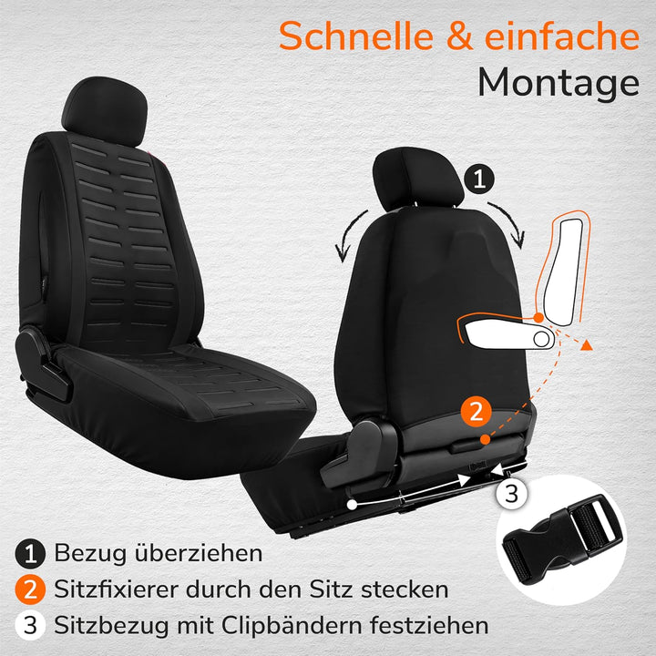 Upgrade4cars Autositzbezüge Set für die Vordersitze Version 2026 | Auto-Schonbezüge Universal in Sch
