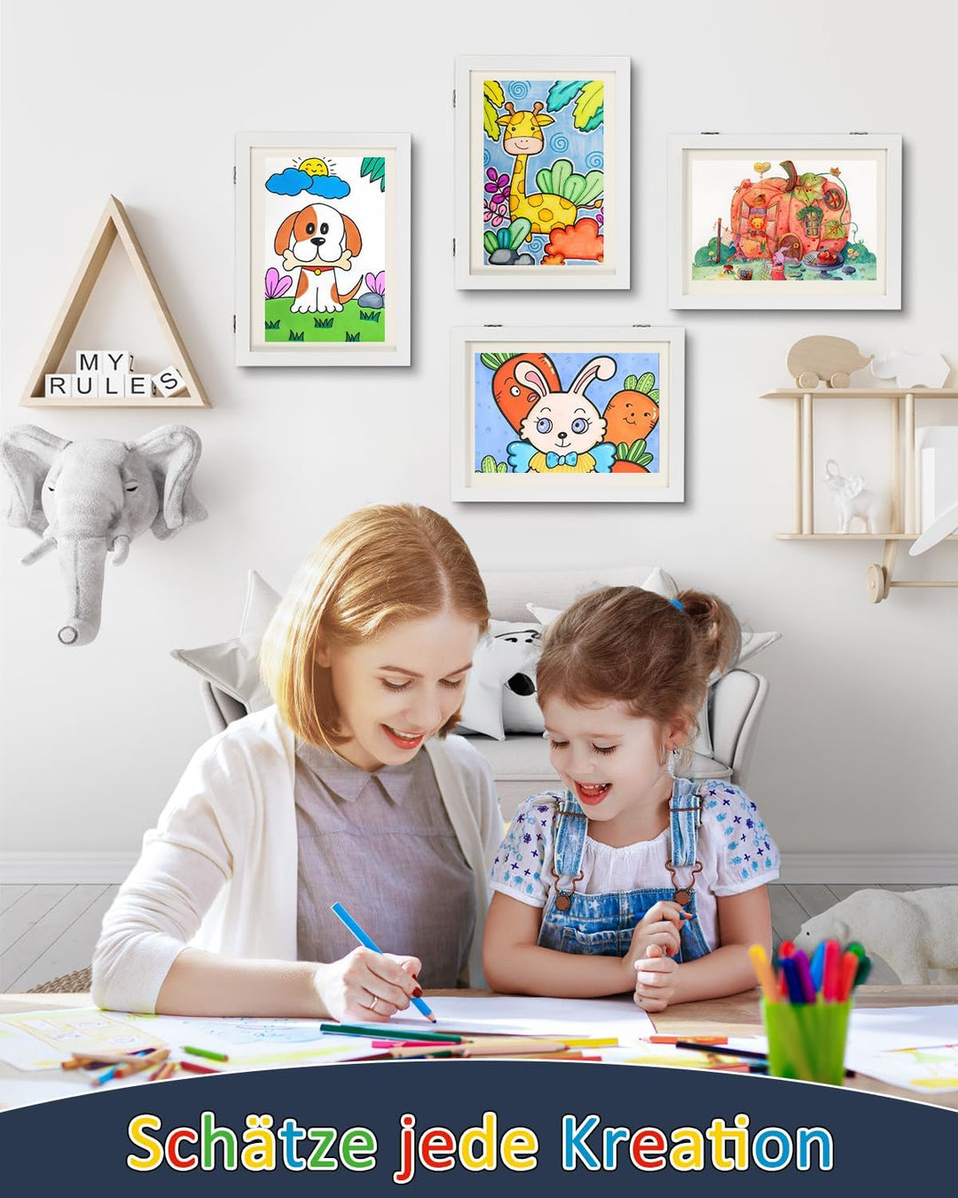 Ciscle Bilderrahmen Kinderzeichnungen, 2 Stück A4 Befüllba Kunstfotorahmen Kinder, Frontöffnung Kuns
