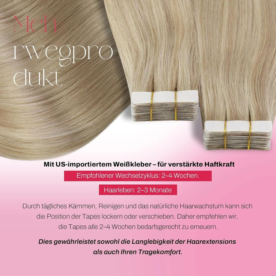 Moresoo Tape Extensions Echthaar Blond 40 cm Skin Weft Haarverlängerung Echthaar Tape in Extensions