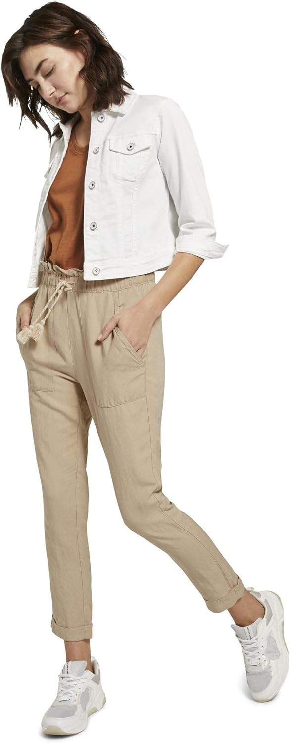 TOM TAILOR Damen Leinen Relaxed Hose 34 22201 - Cream Toffee, 34 22201 - Cream Toffee