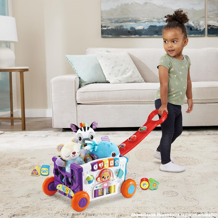 VTech Baby Mein erster Bollerwagen – Handwagen mit Griff, Tasten, verschiebbaren Elementen, 4 Förmch