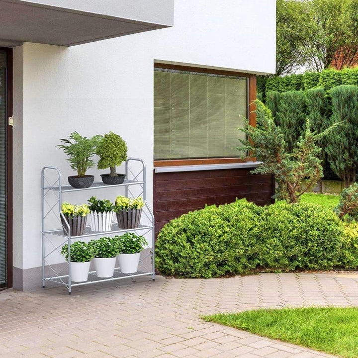 Bomclap Pflanzenregal Blumenregal Metall, 3 Stufen Pflanzenständer Blumentopf Topfhalter für Outdoor
