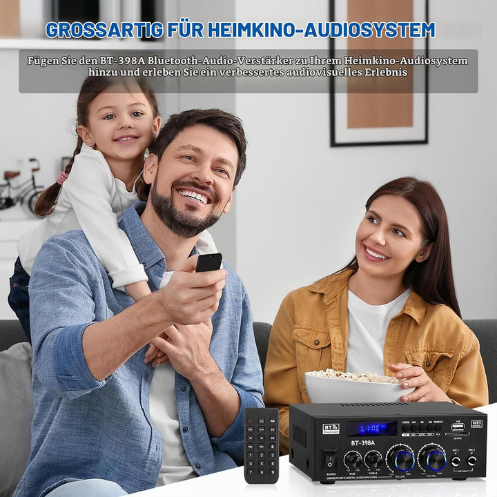 BT-398A HiFi-Verstärker Bluetooth 5.0 Stereo Audioverstärker 2.0 Kanal 60W+60W Digitale Verstärker E