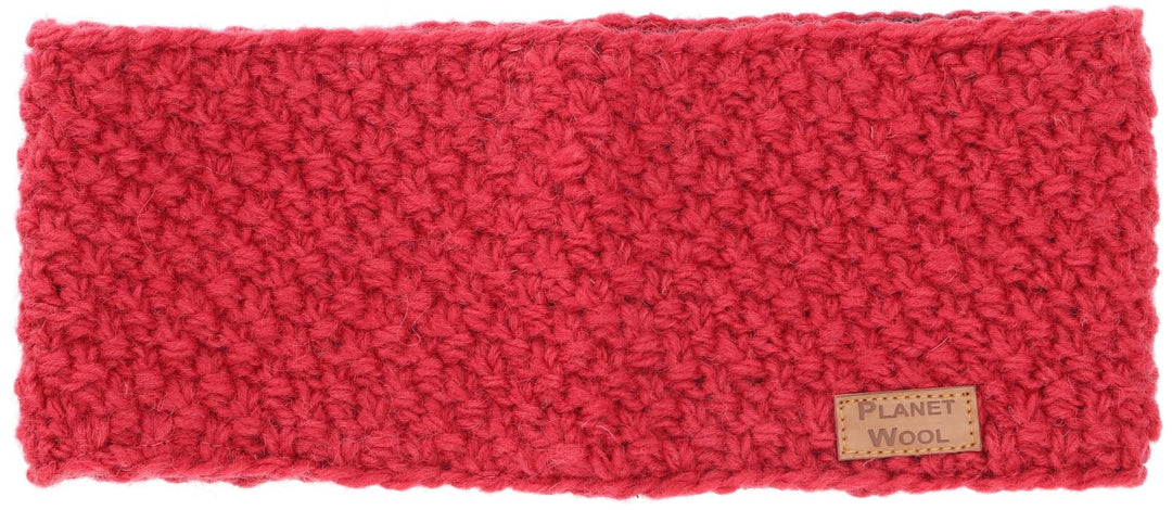 GURU SHOP Woll-Strick-Stirnband aus Nepal mit Perlmuster - Himbeerrot, Herren/Damen, Wolle 1 stück (