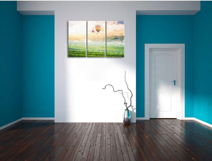 Pixxprint Heissluftballon Landschaft als Leinwandbild/Grösse: 3 Teilig (120x80 cm) cm/Wandbild/Kunst