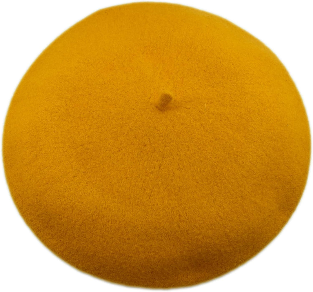 MELEGARI Baskenmütze für Damen | 100% Wolle | Margie Beret | Made in EU Einheitsgrösse gelb 065, Ein