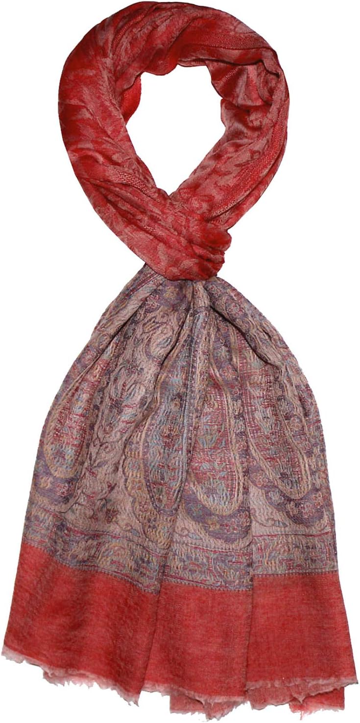 Lorenzo Cana Damen Pashmina Kaschmirschal 100% Kaschmir, 70 cm x 200 cm, Rot Beige Natur jacquardgew