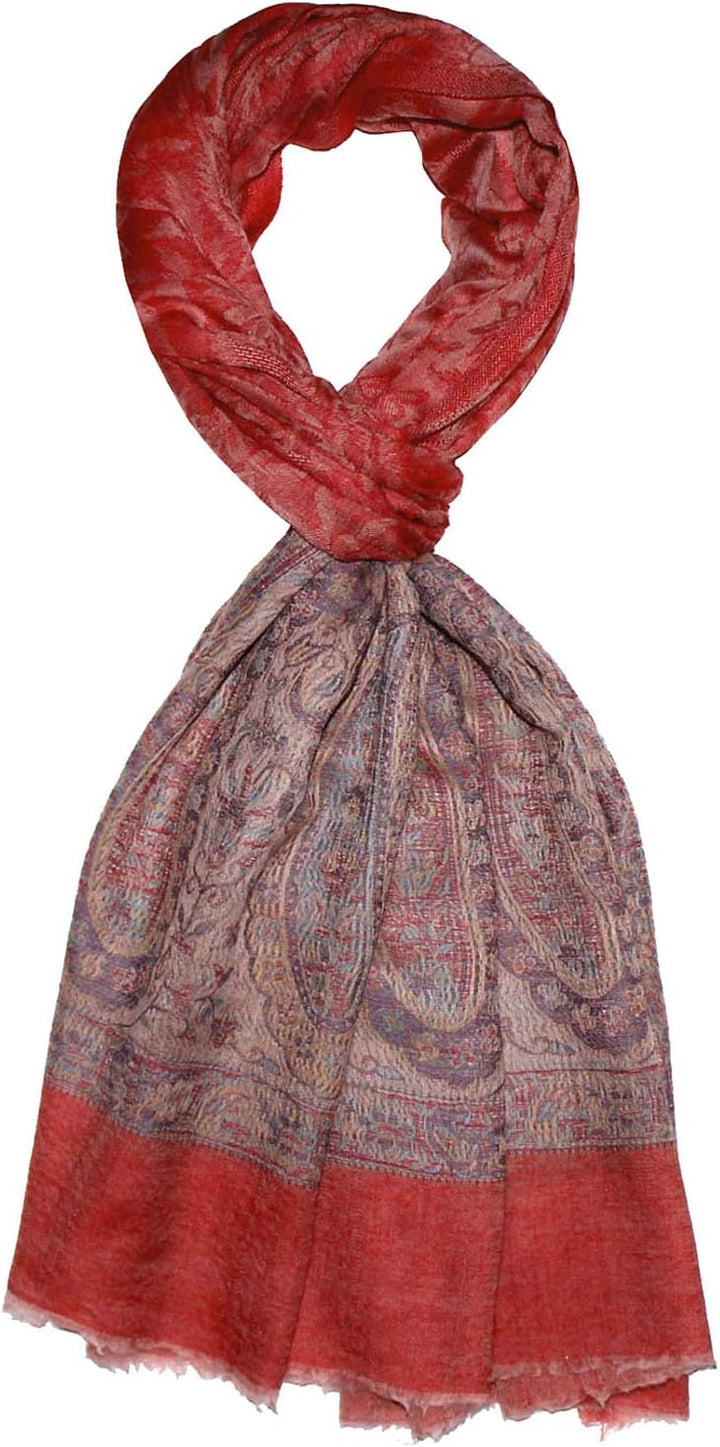 Lorenzo Cana Damen Pashmina Kaschmirschal 100% Kaschmir, 70 cm x 200 cm, Rot Beige Natur jacquardgew